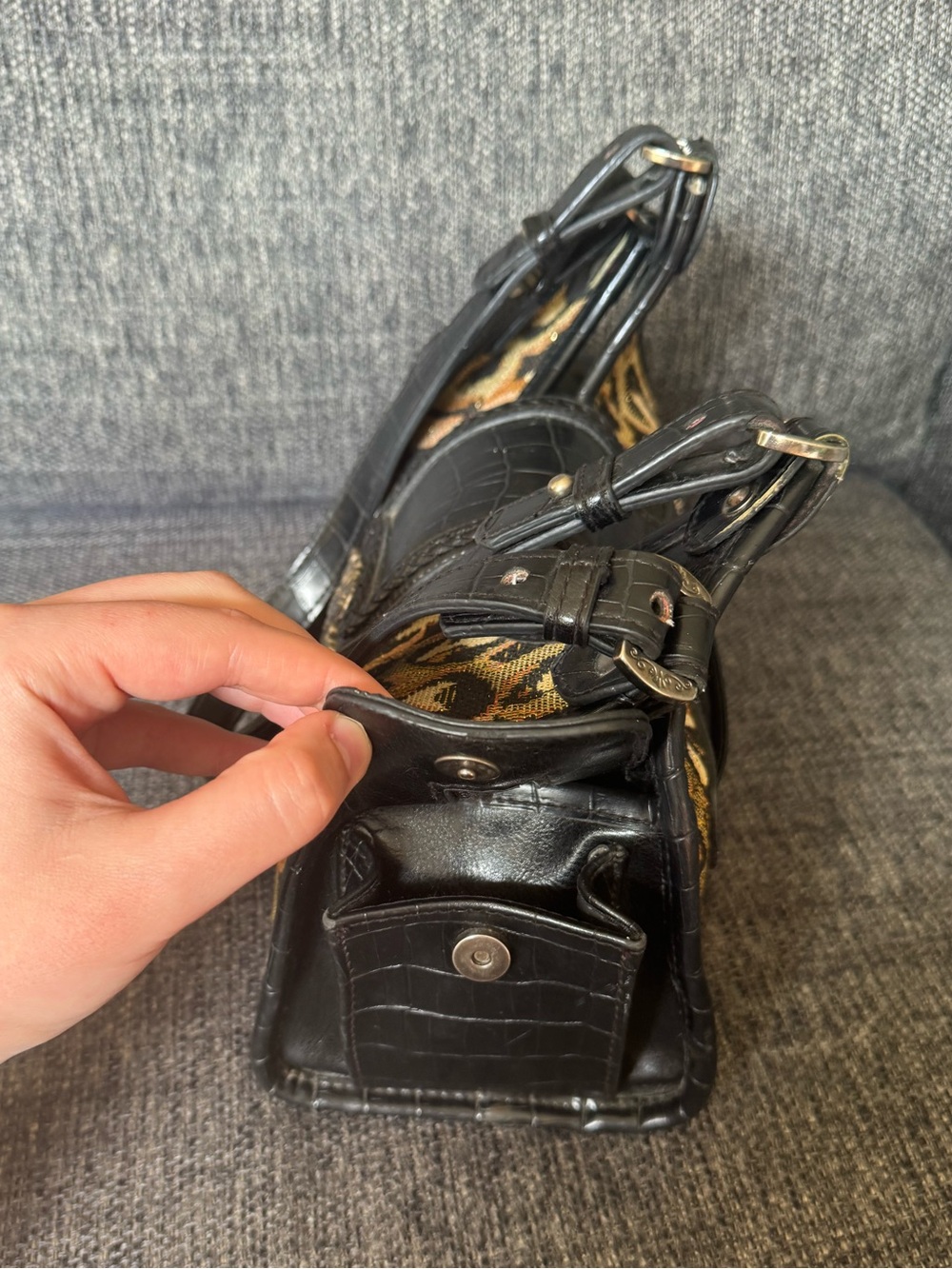 Y2K Bueno Leopard Print Shoulder Bag with Black Leather Trim & Butterfly Detail - Picture 6 of 15